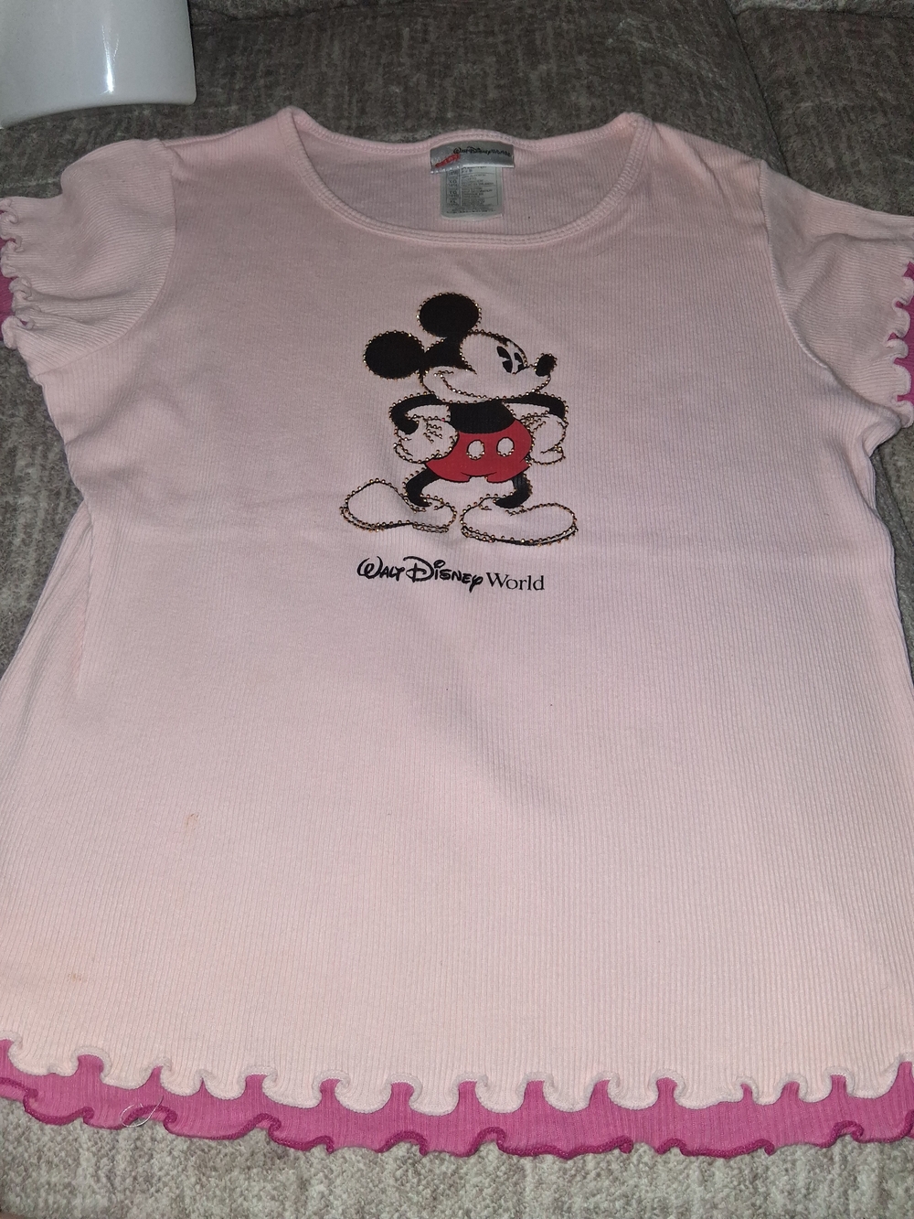 Vintage Disney Light Pink Mickey Mouse Short Sleeve Tee with Pink Trim
